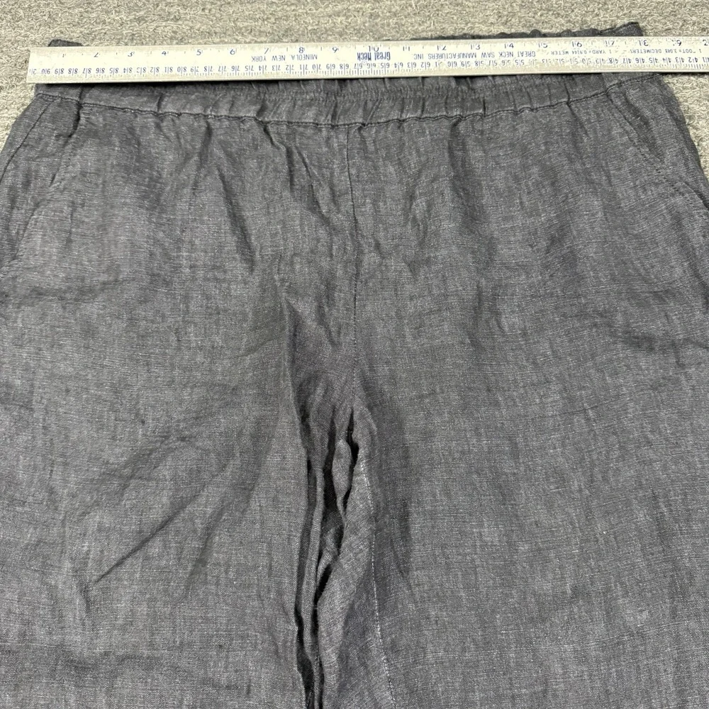 Eileen Fisher Pants Women Large Petite LP Gray Linen Crop Pull On Straight Leg